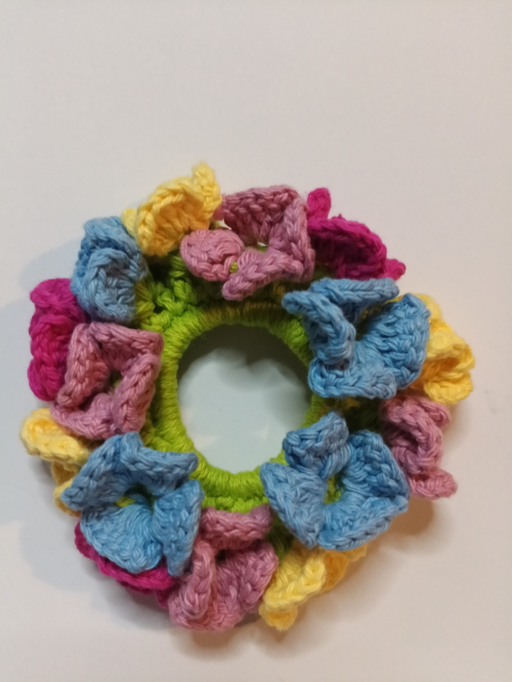 Handmade Multicolor Crochet Flower Hair Scrunchie